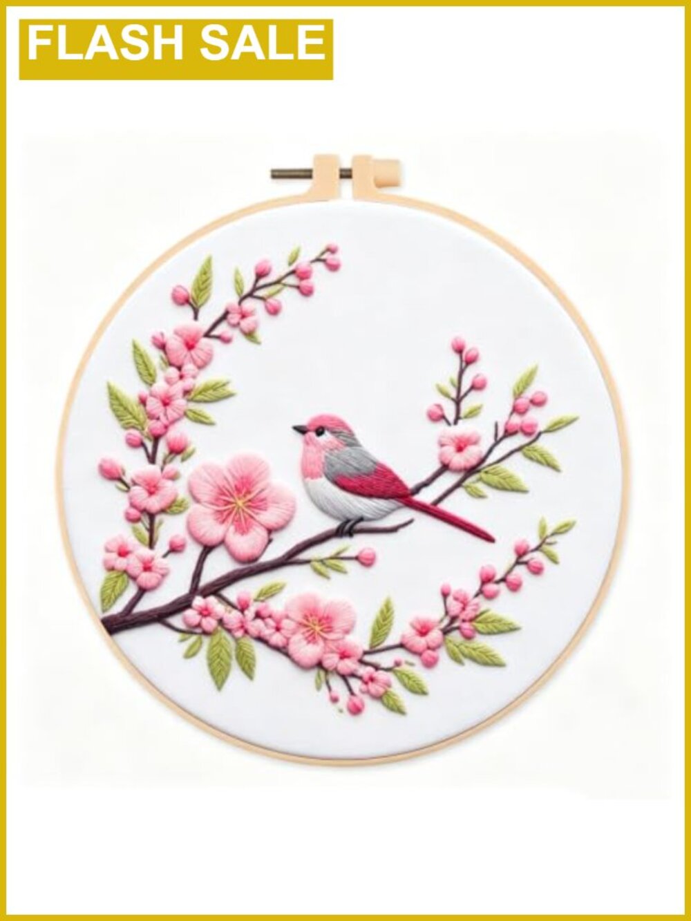 Bird Cherry Blossom Embroidery Kit Beginner DIY Craft Hoop